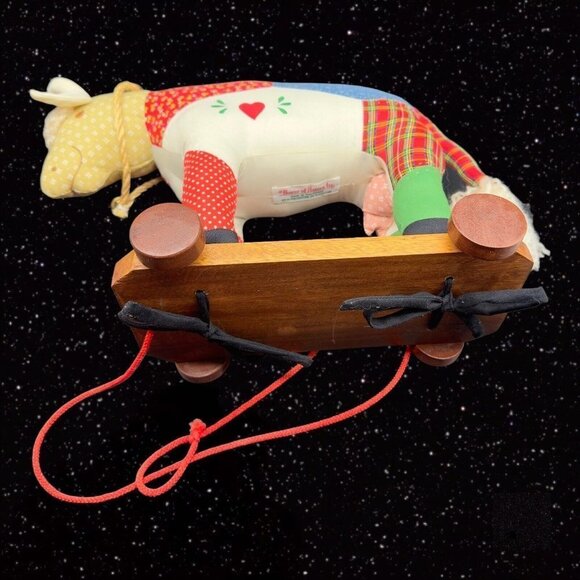 Vintage House of Hatten Pull Cow Figure Polyester And Cotton With Wooden Base - Picture 6 of 15